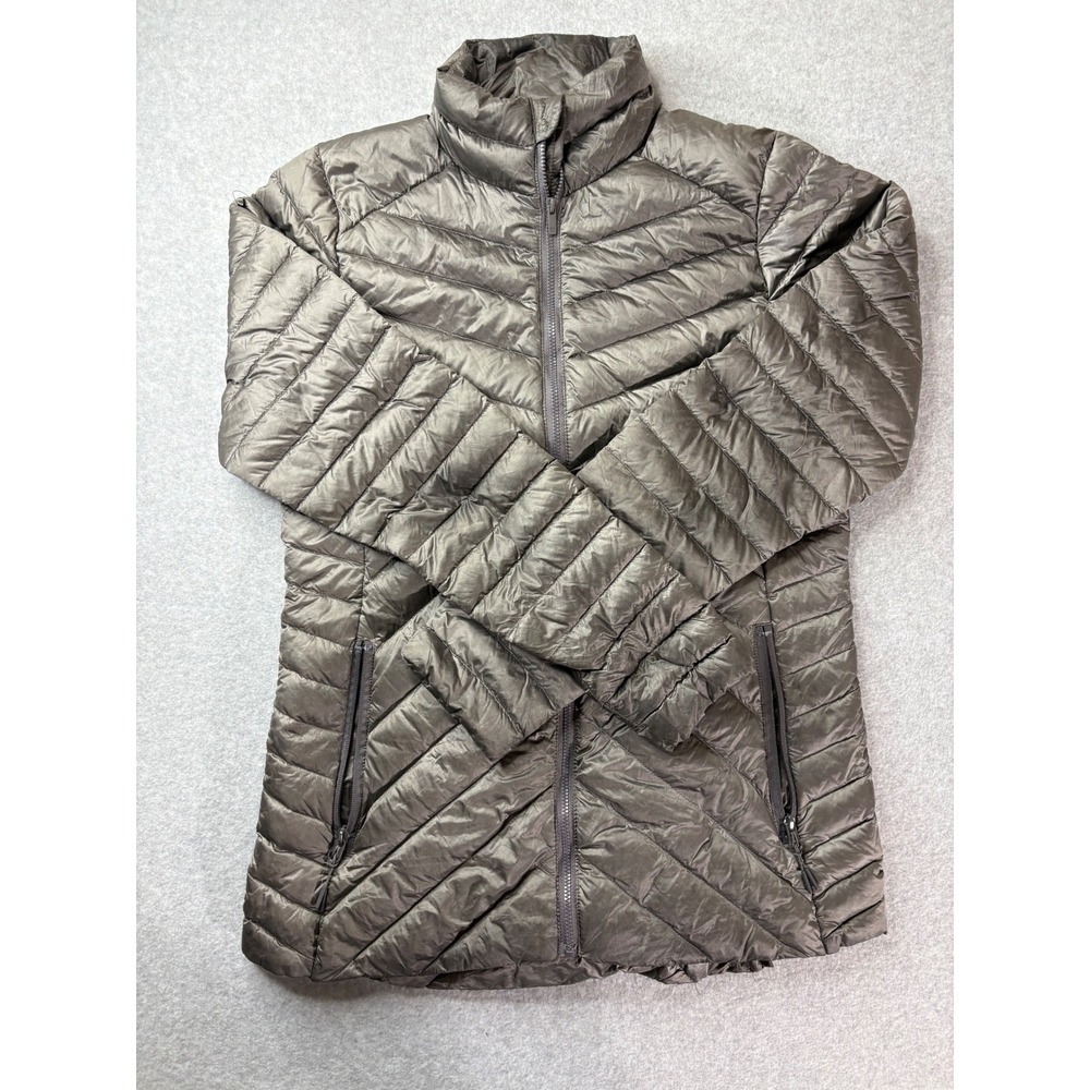 All in Motion Womens Down Puffer Jacket‎ Gray Chevron Quilted Full Zip Small